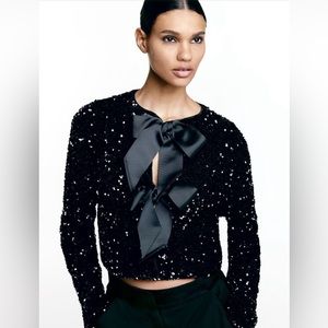 H&M Black Sequin Jacket with Bow Detail